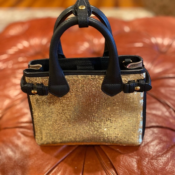 Burberry, mini bag, gold, sequins, printed sides Barely used. Small tote, - Picture 8 of 11